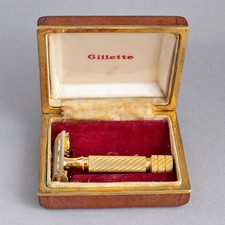 Vintage GILLETTE TTO SAFETY RAZOR Gold Plated PIGSKIN LEATHER CASE - 73g/694093