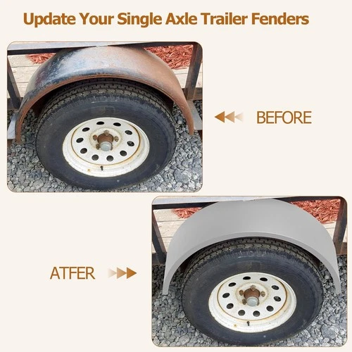 Pair of Steel Round Single Axle Trailer Fenders & Backs For 14" 15'' 16" Wheels - Bild 5 von 8
