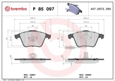 Bremsbelagsatz Scheibenbremse PRIME BREMBO P 85 097 für AUDI A6 A4 C6 1LG 1LD B7