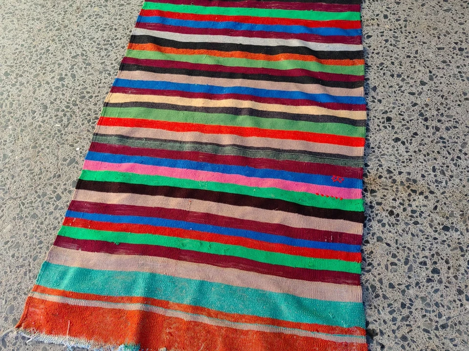 Vintage Turkish Kilim Runner 3.1x12 ft Handwoven Wool Striped Hallway Rug - Image 2 of 4