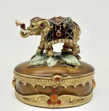 Bejeweled Enamel Elephant Trinket Dish Box UV React