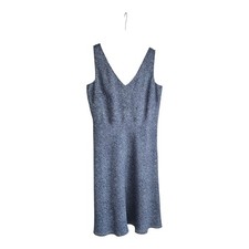 Ann Taylor Dress Size 10 Sleeveless V-Neck/Back Blue Midi Side Zip Lightweight