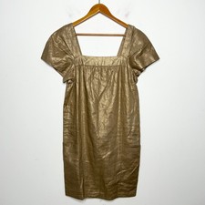 TAYLOR Linen Gold Dress Womens 12 Christmas Holiday Special Occasion New Years