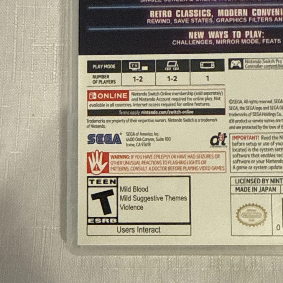 Sega Genesis Classics - ¡Nintendo Switch! Shinobi, Sonic, Phantasy Star +++++ Foto 3 de 4