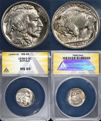 1938-D 5c Buffalo Nickel ANACS MS 65