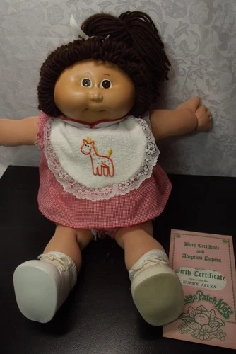 Vintage 1982 Cabbage Patch Kid Doll, Red Gingham Outfit, Yarn Hair, Birth Cert