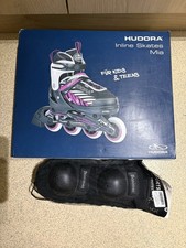 Hudora Inline Skates Mia with knee & elbow pads 33-36 Uk Size 1 - 3.5 Worn Once