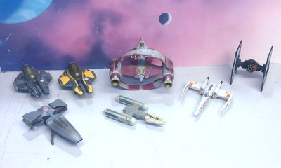 STAR WARS TITANIUM/HOT WHEELS STARFIGHTER LOT (7 DIECAST SHIPS, USED)