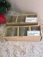 6 Clear Glass Votive Candle 3" Tall Holders w/ Different Texture Designs