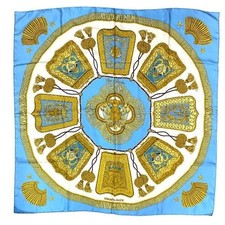 Hermes Carre 90 Silk Scarf Light Blue Multi-Color AB Used From Japan