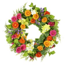 18" Spring Summer Wreaths for Front Door, Artificial Floral Wreath with Daisy...