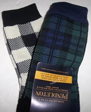 NWT Pendleton 2-Pack WOOL-BLEND Black Watch PLAID CREW Socks Men/Women L 9-12