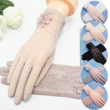 Women Short Lace Floral Gloves Summer UV Protection Bride Wedding Prom Mittens