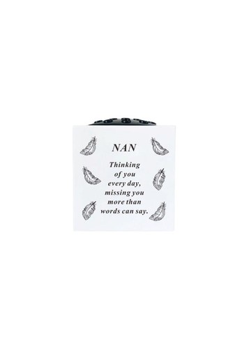 White Square Memorial Vase Pot Black Feather Print Plastic Grave Flower Funeral - Picture 6 of 16