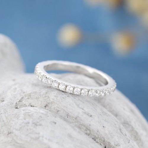 Damen Rund Diamant Voll Memoirering Hochzeit Geschenk Bandring Weißgold-Finish - Bild 4 von 7