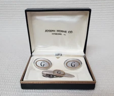 Joseph Horne swank cuff link and tie tack monogrammed "G" 