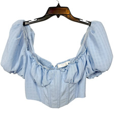 Astr the Label Paola Top Blouse Small Blue Puff Sleeve Milk Maid Cottagecore