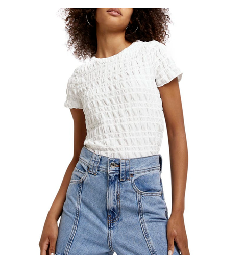 RIVER ISLAND Women's Bubble Textured S/S T-Shirt Slim Fit Size 6 - Cream NWT