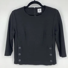 Cabi womens small Utility Career Top Shirt 3232 snaps casual Boxy Black Stretch