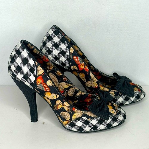 Dolce By Mojo Moxy Bashful Black White & Butterfly Design Pumps Retro Sz 10 - Picture 11 of 11