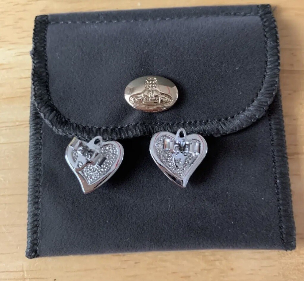 Vivienne Westwood tiny diamante Heart studs Silver Orb