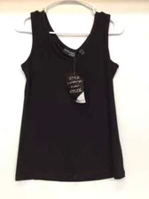 Attitudes by Renee Como Jersey V-Neck Tank-Black-Small-NEW-A378254