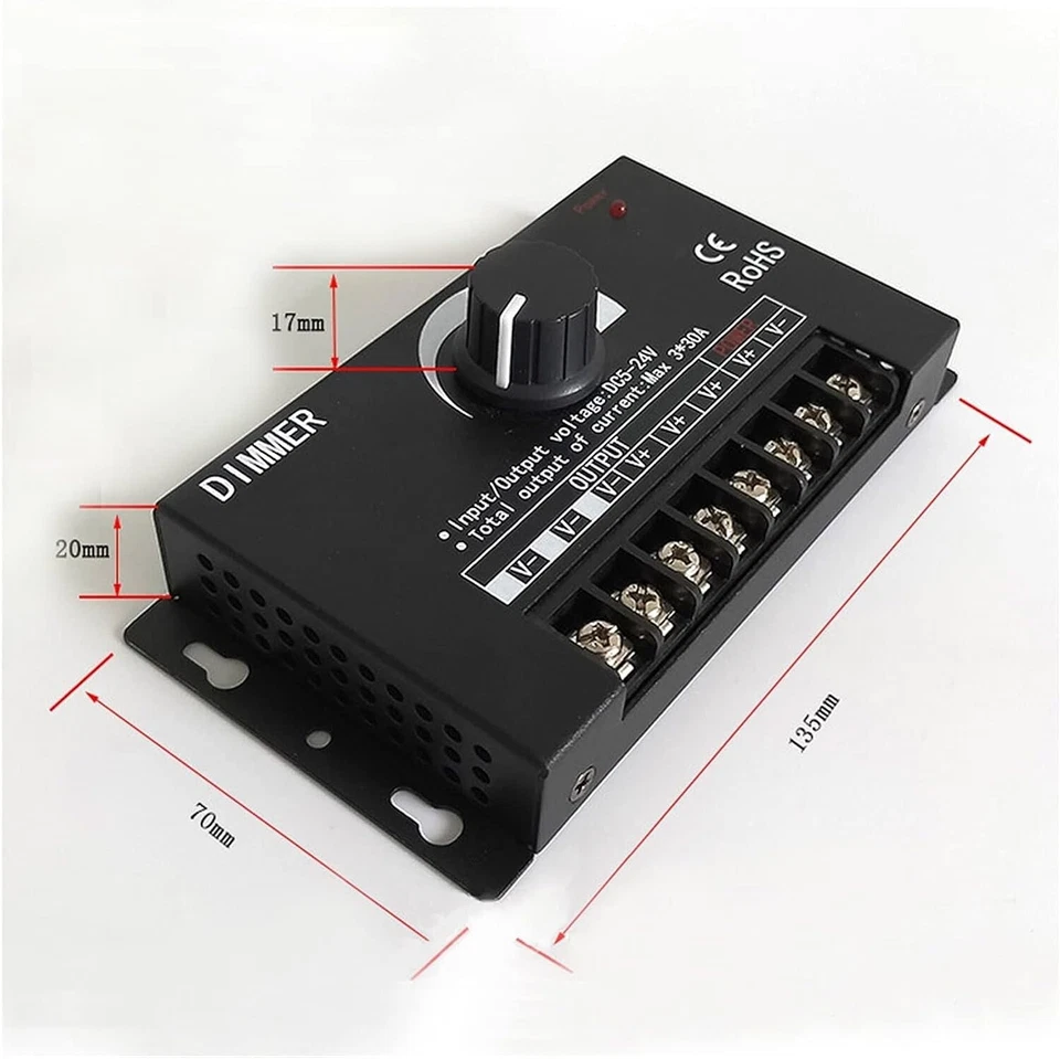 DC12V-24V LED Lights Dimmer 90A 360W Adjustable Strip for Single Color 5050/3528 - Image 3 of 4