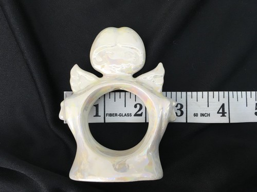 8 Ceramic ANGEL Napkin Rings Holder White Iridescent Christmas Standing 3.5x2.5" - Picture 6 of 6