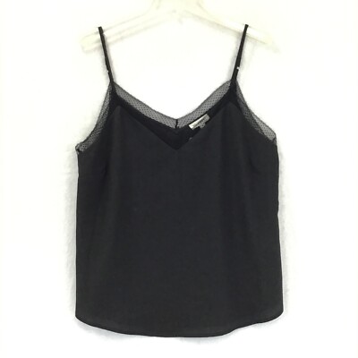 Blu Pepper / Black Lace Trim Adjustable Spaghetti Strap Lined Cami Top / Size M