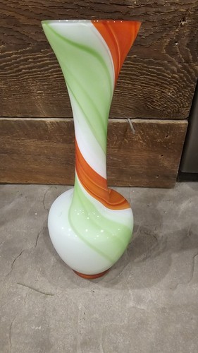 Orange, Green, White Swirled Vase Vintage Collectable - Picture 4 of 10