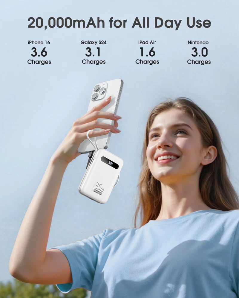 20000mAh 35W PD Fast Charging Power Bank for iPhone QC 4.0 Portable