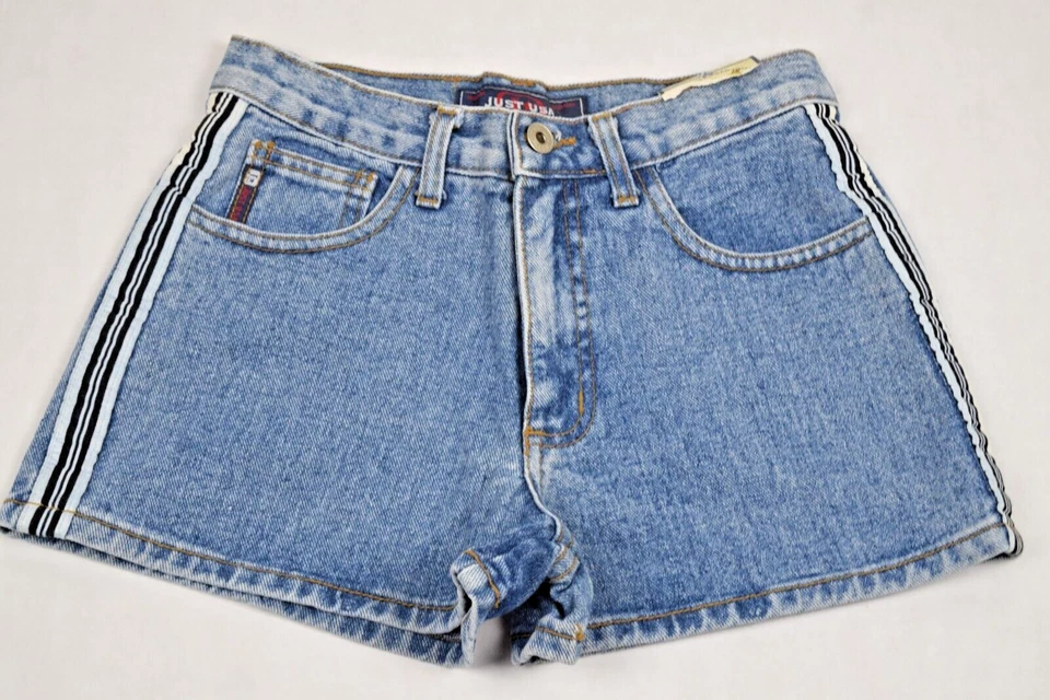 Pantalones Cortos Jean Vintage Just USA Talla XS/S 90s Azul Lavado Cinta Rayas Lateral NW0T Foto 4 de 4