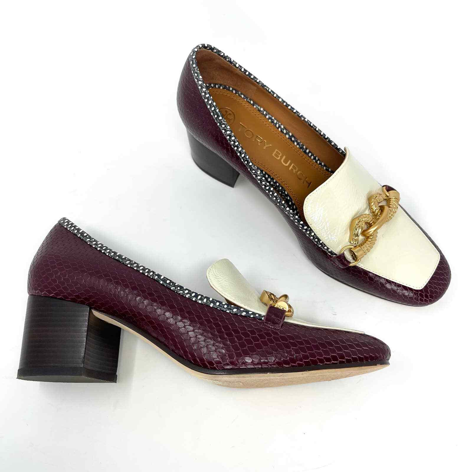 Tory Burch Womenu0026#039;s Burgundy Snake Embossed Jessa Mid-Heel Pump Loafer size 7 | eBay