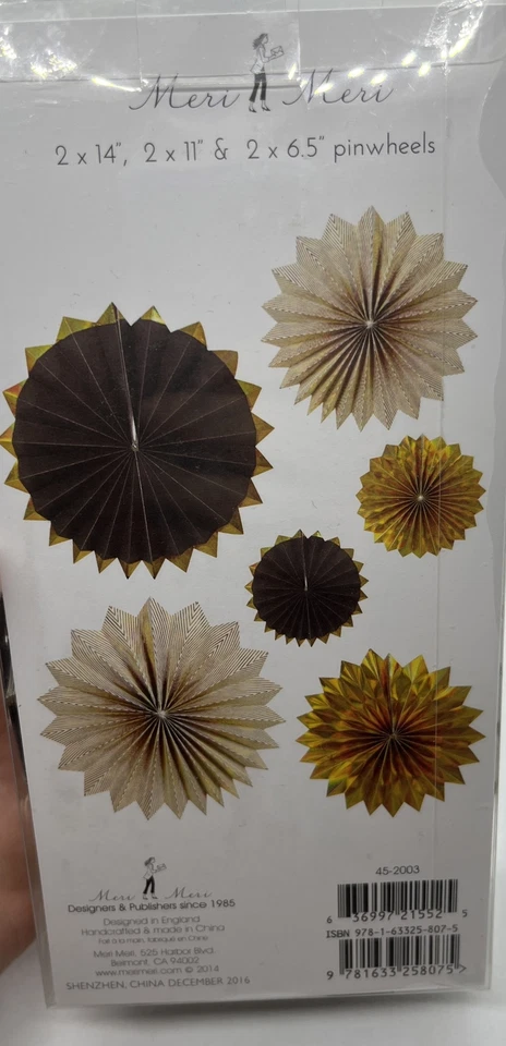 Meri Meri Paper Pinwheels Party Decoration Gold Black Shiny Birthday Graduation - Image 3 of 4