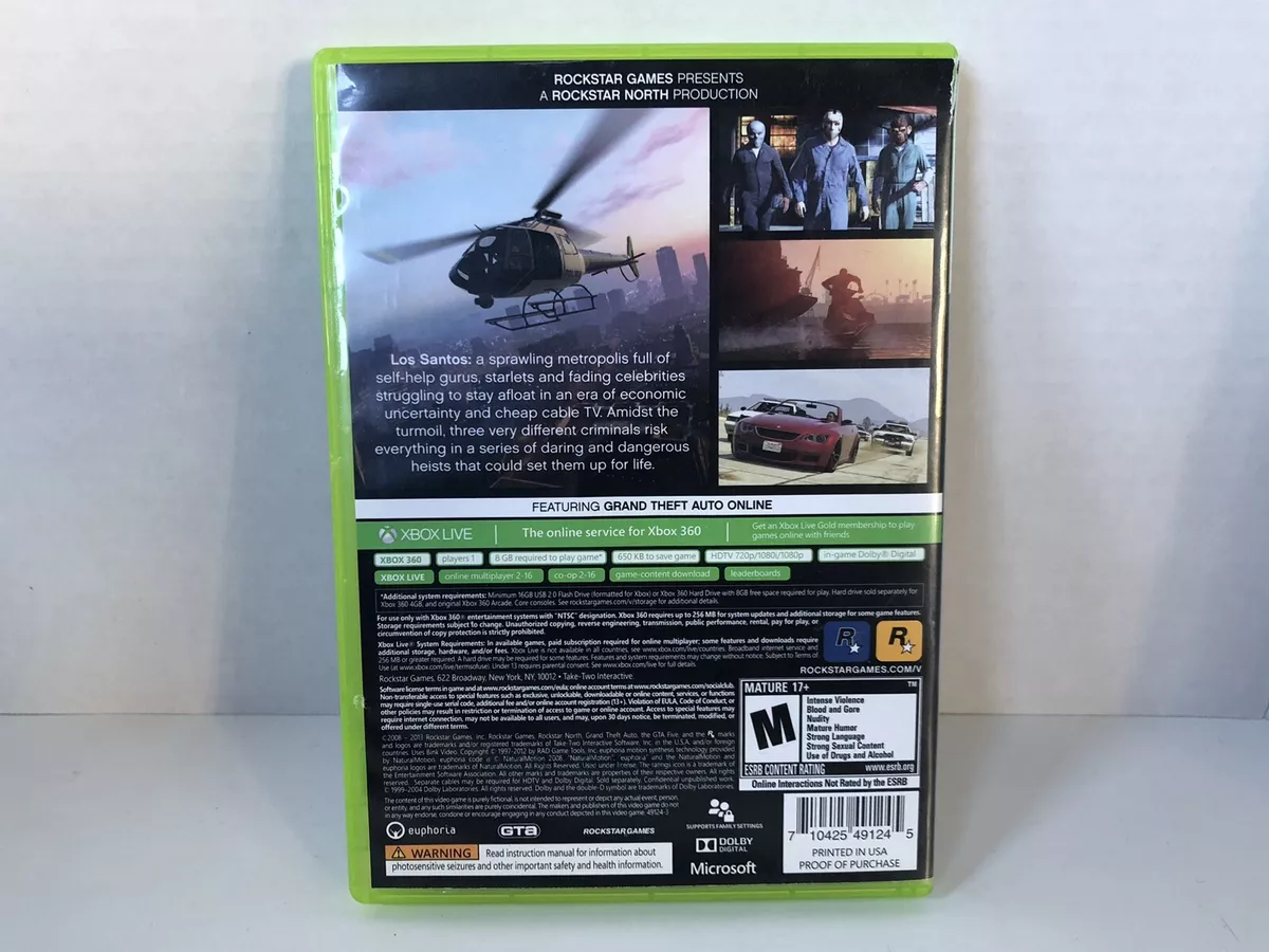 Grand Theft Auto V GTA 5 for Mocrosoft XBOX 360 Complete w/ Map Good  Condition