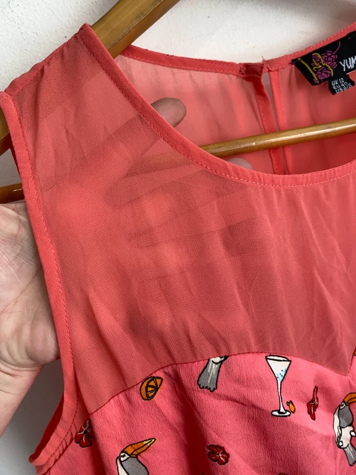 Yumi Dress Women Size 12 Pink Sheer Animal Print Zip Sleeveless Round Neck Lined - image 4 of 4