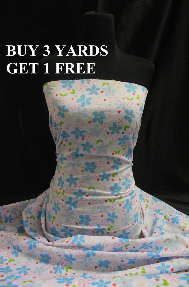 Flores Verde/Turquesa Verde Algodón Estampado Tela Material Hacer Artesanías