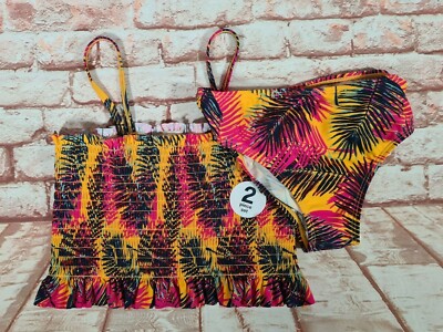 BNWT Little Girl Sz 3 Anko Tropical Palm Print Shirred 2 Piece Swim Suit 