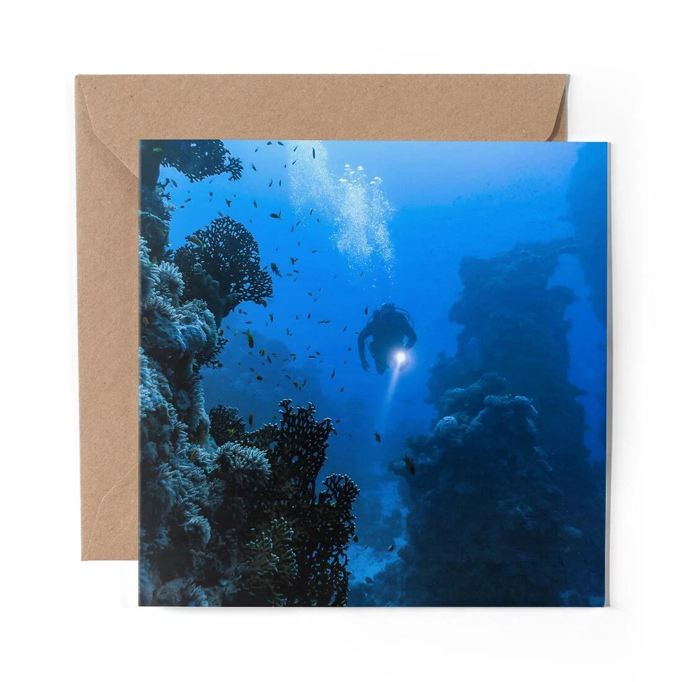 DV DESIGN 1 x Blank Greeting Card Underwater Scuba Diver Diving Ocean #8507