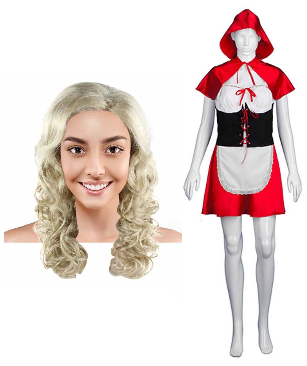 Bundle Costume Wavy Wig Cosplay Little Red Riding Hood Fairy Tale HC-011 HW-1968