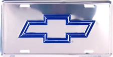 CHEVROLET BOWTIE BLUE LOGO CHROME LICENSE PLATE METAL SIGN CHEVY CAR TAG