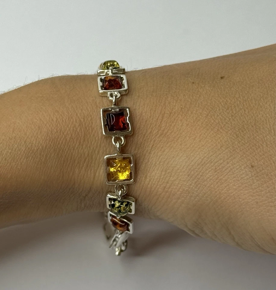 正品波罗的海琥珀首饰手链纯银多色琥珀手链。 — 第 4/4 张图片
