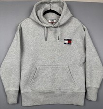 Tommy Jeans Gray Pullover Hoodie Sweatshirt Mens Small S 100 Cotton Hooded Logo