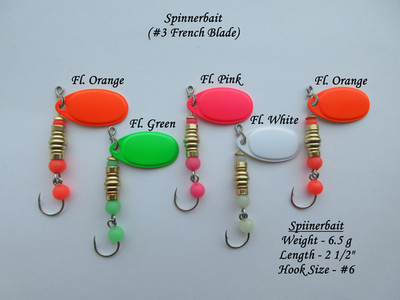 Trout Bass Spinner Lure - 2 1/2'' Long - 6.5 g - #6 Hook - French Blade - (5 pcs)