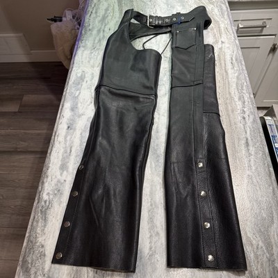 XElement Chaps Women s Size 8 Black Leather Motorcycle Adjustable EUC