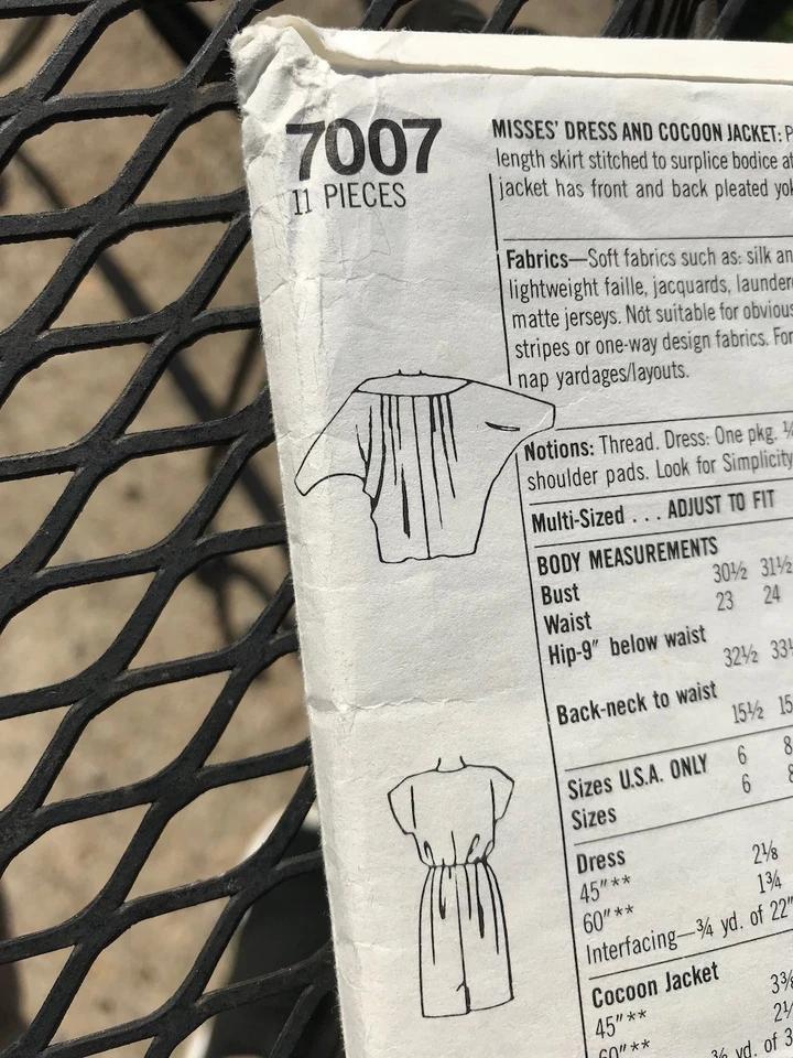 Vtg 1996 Simplicity Pattern #7007 Misses' Pullover Dress Cocoon Jacket Sz 10-18 - Image 3 of 4