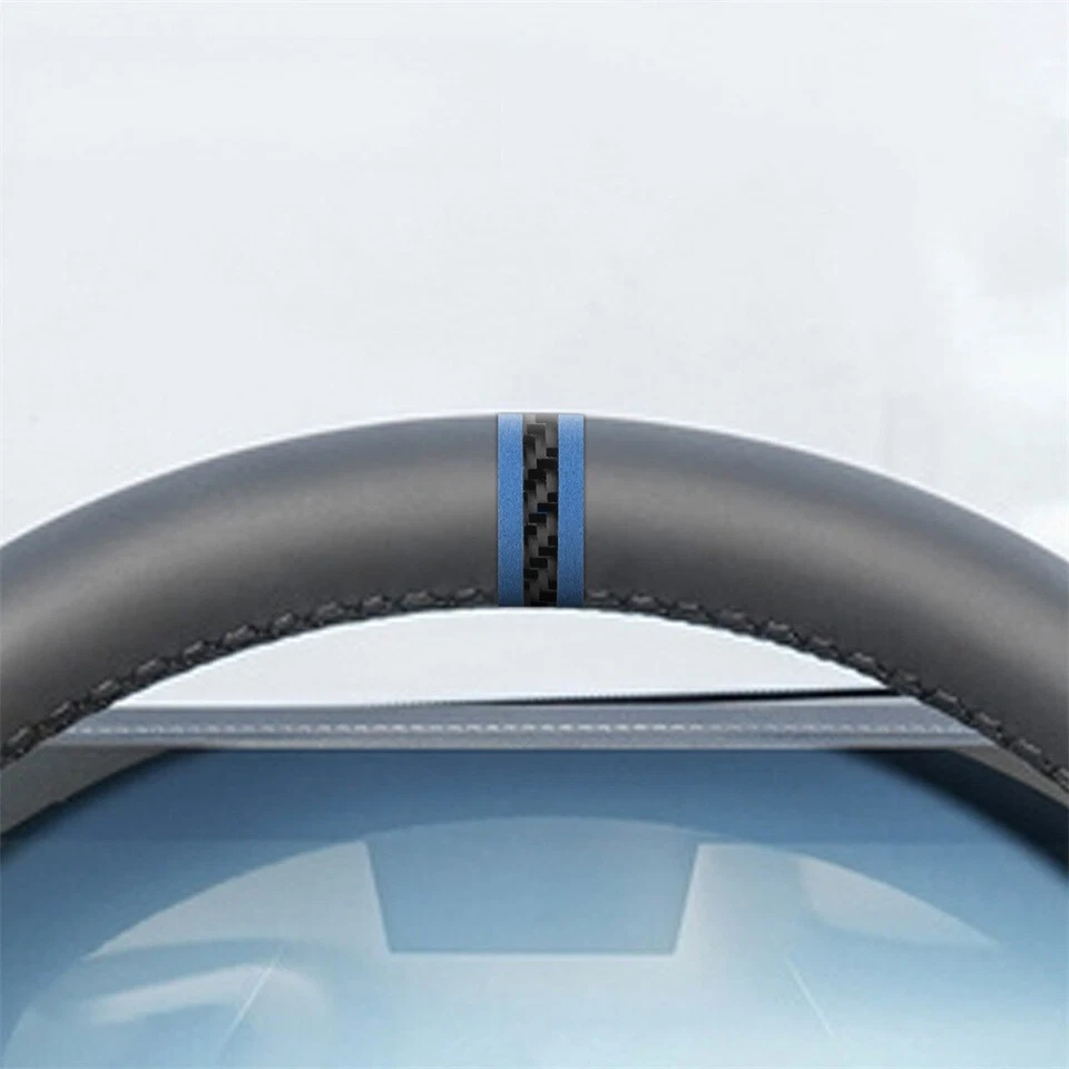 Para BMW 1 3 4 5 7 Series X1 X3 X5 X6 acabamento de volante camurça azul fibra de carbono - Imagem 4 de 4