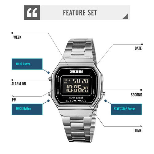 Hombre Relojes de Pulsera Acero Inoxidable Impermeable Reloj Hombre Reloj Hombre Retro Digital - Imagen 5 de 15