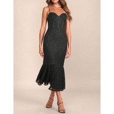 NWT Lulus Found Your Love Black Lace Sleeveless Trumpet Midi Dress Large