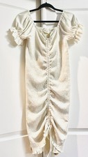 Mod Wholesale Dress Womens XL Ivory Ruched Smocked Puff Sleeve Bodycon
